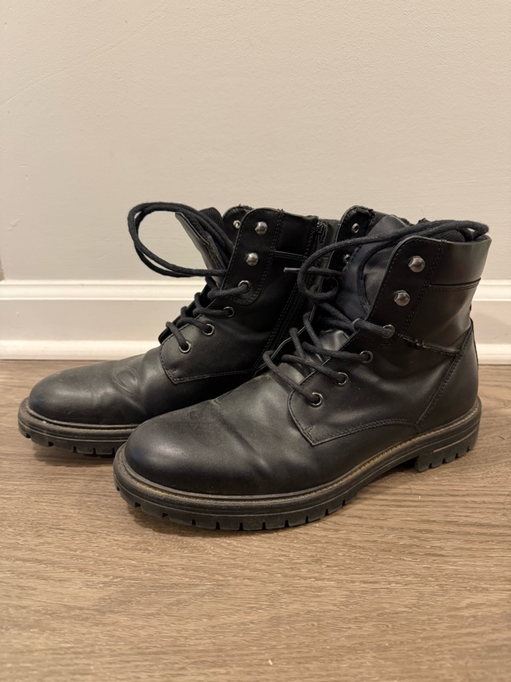 Men's Black Lace-Up Leather Work Boots